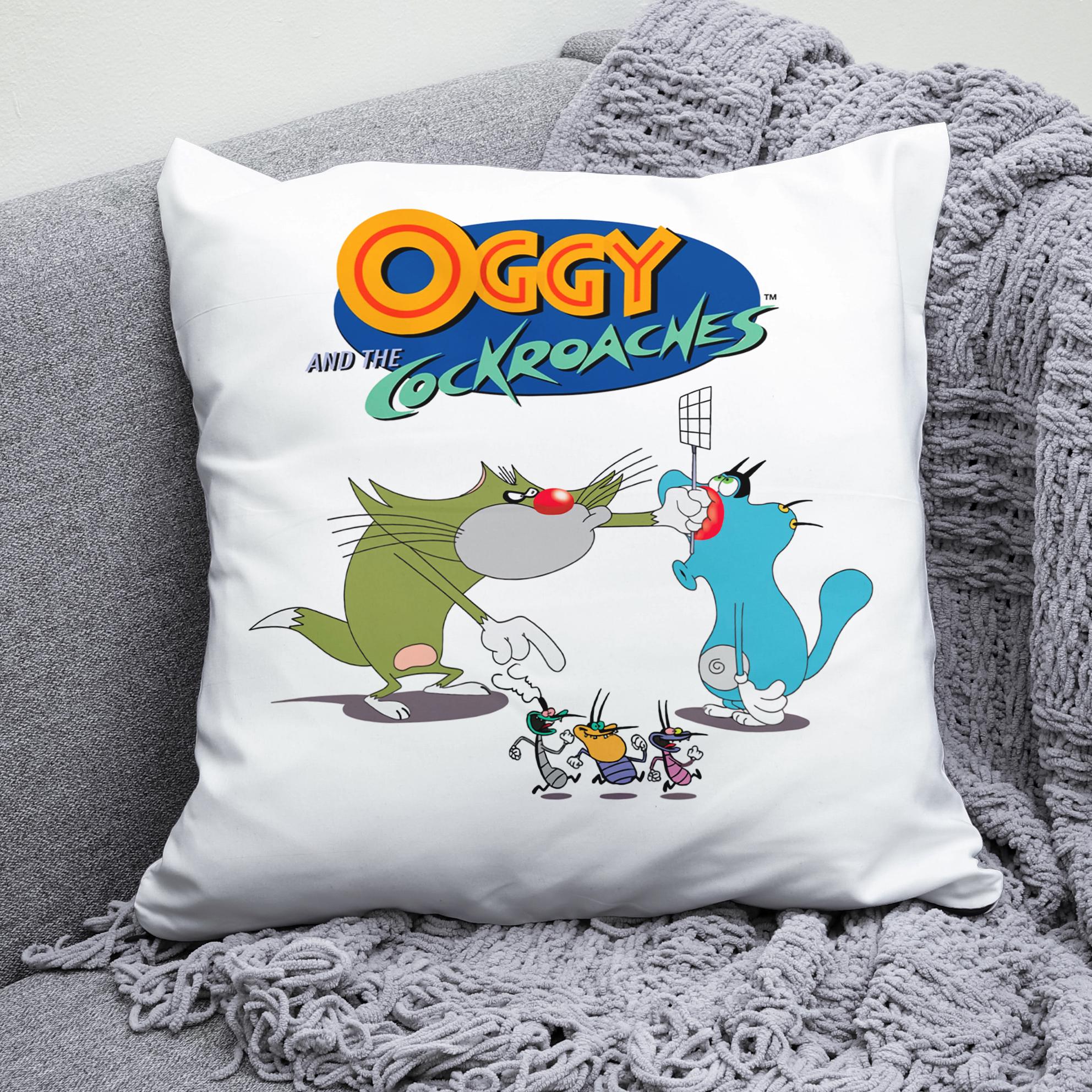 Плюшева подушка квадрат з принтом Оггі та таргани