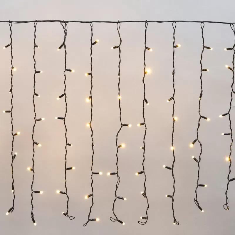 Гірлянда бахрома IP43 120 LED чорний провід збільшений діод 8 мм 3x0,6 м Теплий білий (3026)