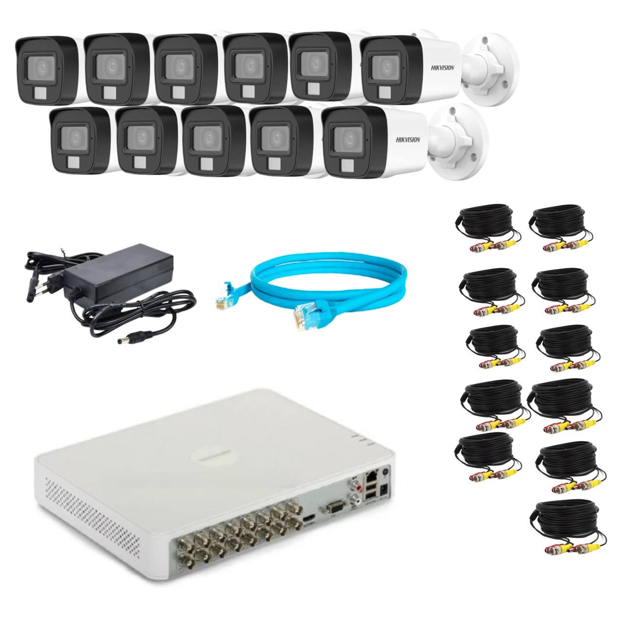 Комплект відеонагляду Hikvision 2Mp-THD-Hybrid-Acusense-DS-2CE16D0T-LFS на 11 камер (24172301)
