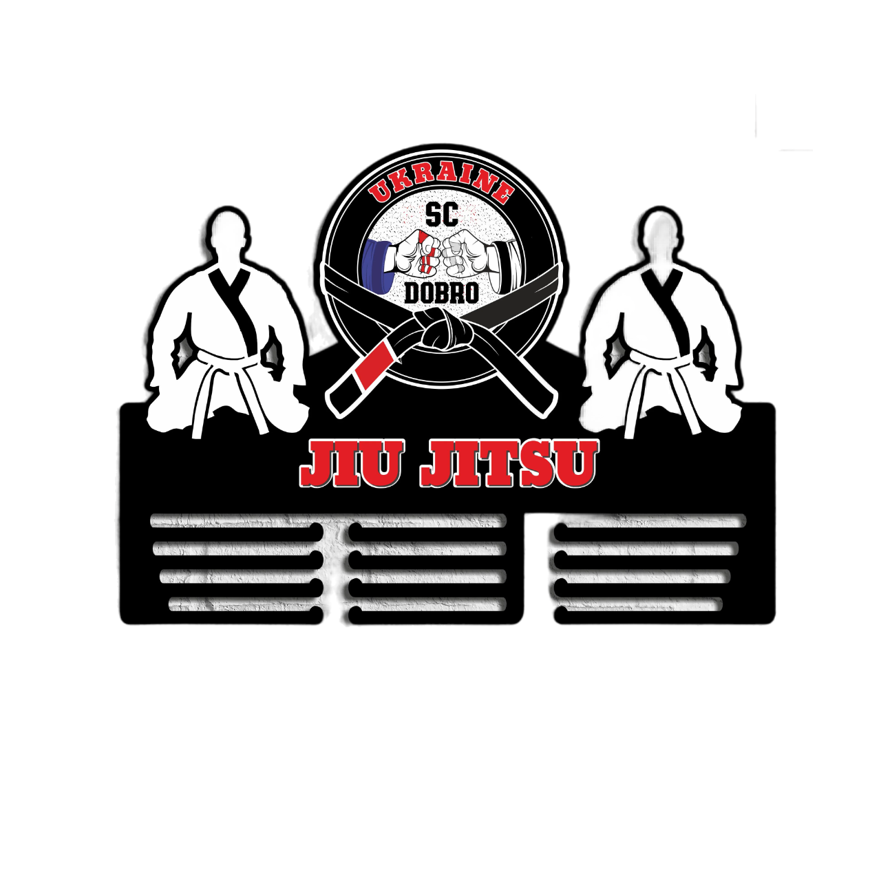 Полка-медальница Jiu Jitsu деревянная держатель для медалей с логотипом клуба (ME-0041)