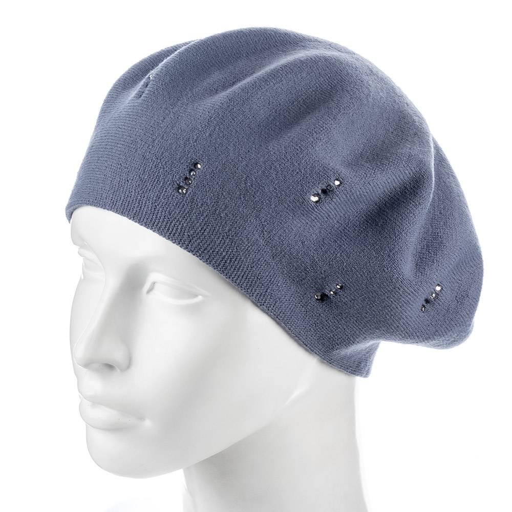 Берет женский Zolly ZH224 двойной со стразами камнями тонкой вязки Графитовый