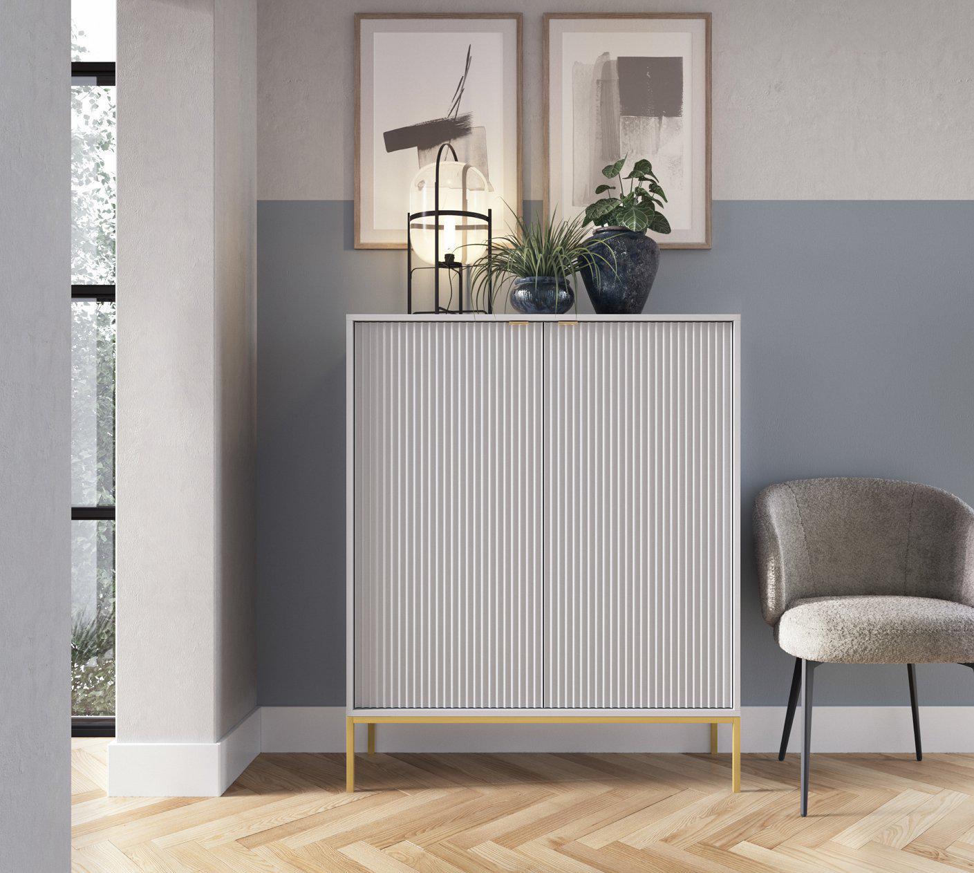 Комод высокий Perfect Home Nova K104 2-дверный с золотыми ножками Серый (PFH-091235)