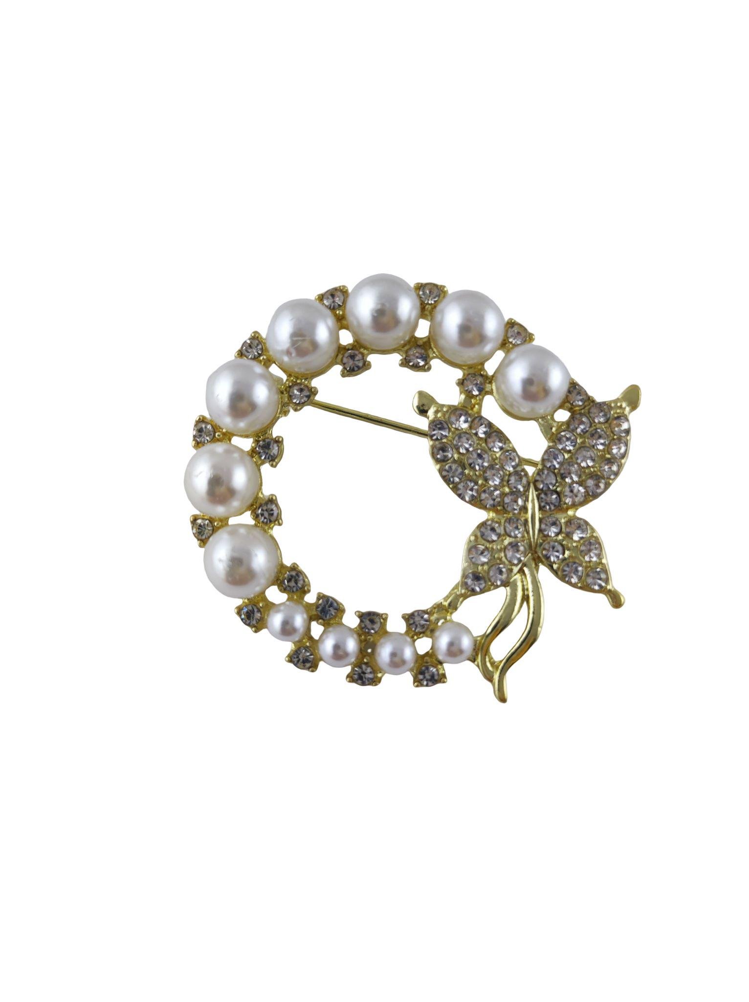 Брошь женская ProJewelry Бабочка с жемчугом Золотистый (138657)