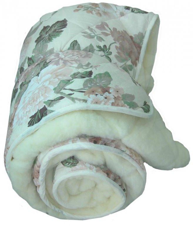 Одеяло полуторное из овечьей шерсти Лери Макс Цветы на бежевом