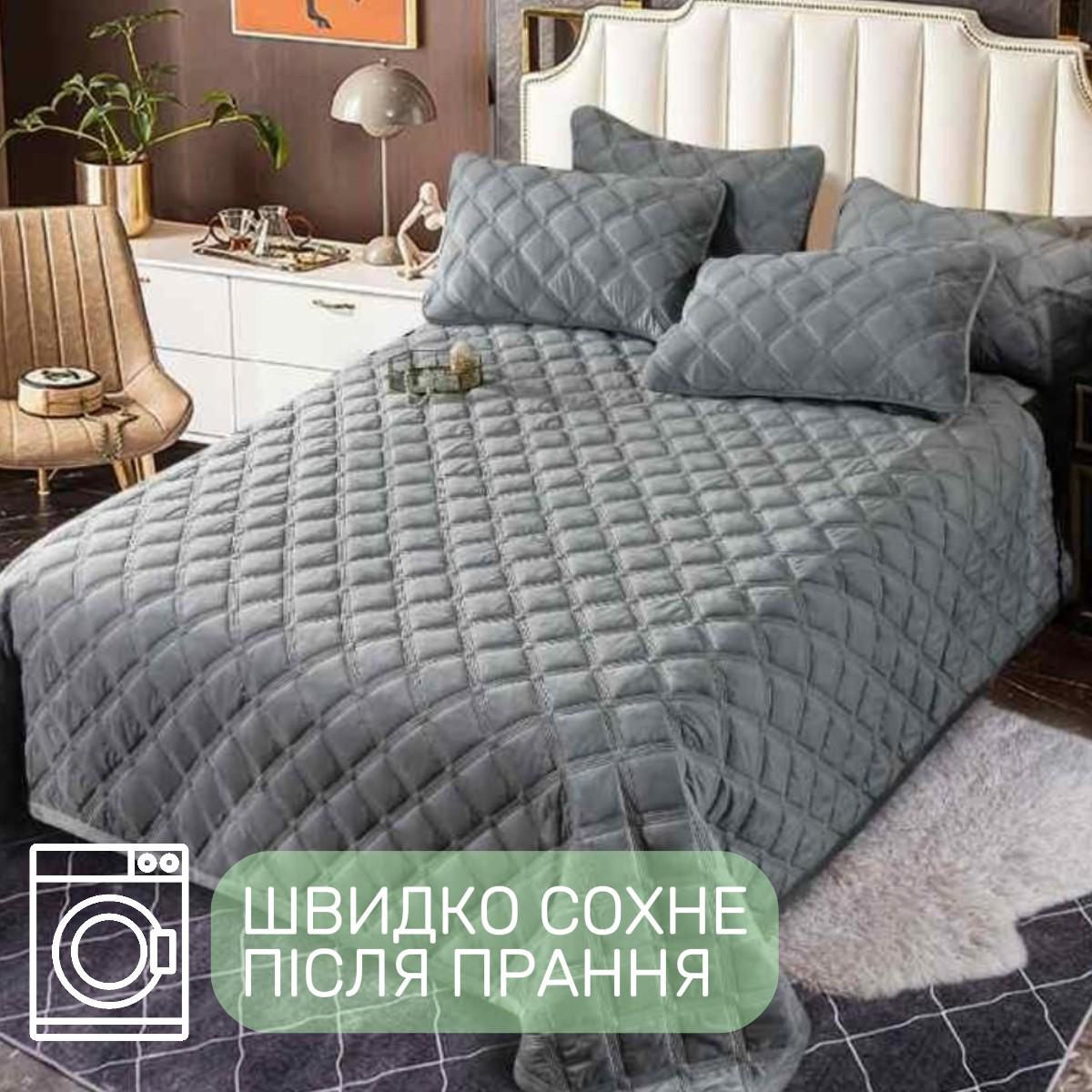 Покрывало велюровое стеганое Koloco Ромб полуторное 160х210 см Серый (41848) - фото 4 Покрывало велюровое стеганое Koloco Ромб полуторное 160х210 см Серый (41848) - фото 4