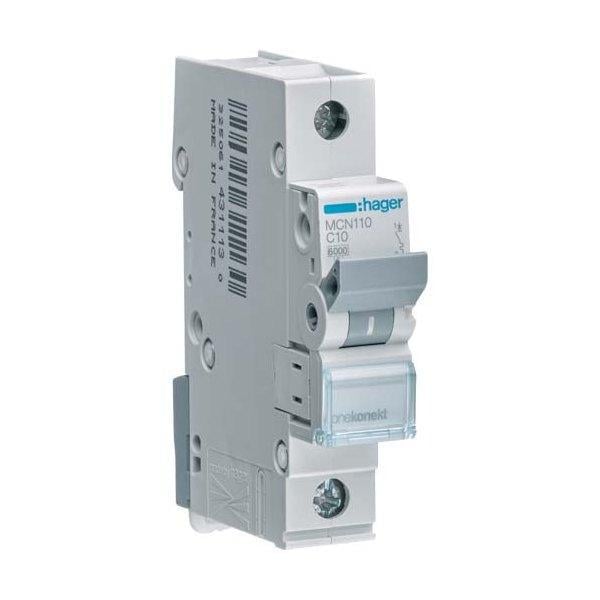 Автоматический выключатель Hager 1 полюс 6 kA тип C 10A MCN110 (74252)
