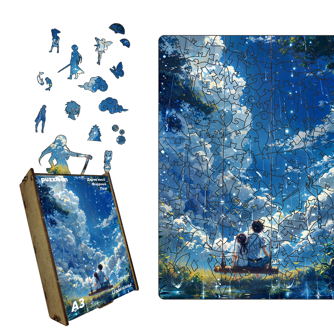 Пазл дерев'яний Аніме Зоряне Побачення у дерев'яній коробці А4 100 ел. (puzzlean-998-DER-А4)