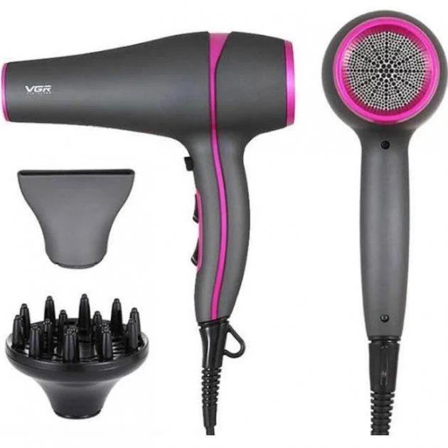 Фен VGR Hair Dryer V-402 2200 Вт Сірий/Рожевий - фото 3