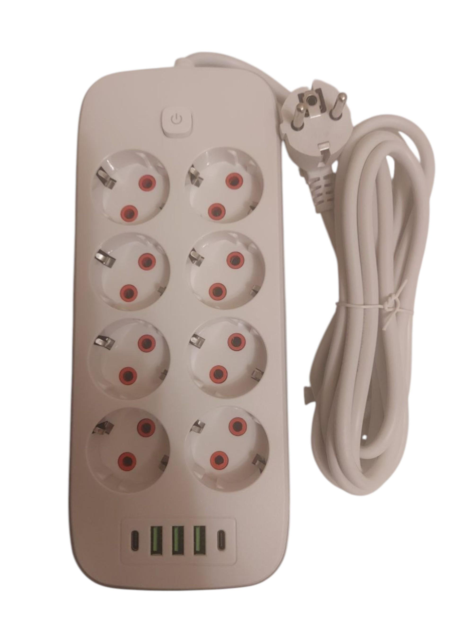 Удлинитель сетевой 8 розеток/4хUSB/Type-C 2500W 3 м Белый (28117565)