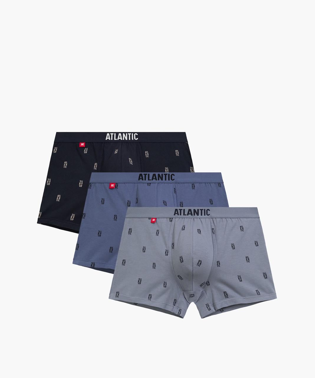 Трусы-боксеры мужские Atlantic 3MH-227 спортивного кроя с нашивной резинкой 3 шт. M Деним/Синий/Серый (2914926778)