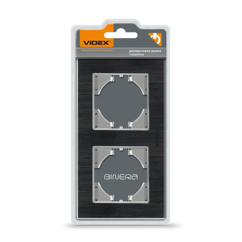 Рамка для розетки Videx Binera алюминий на 2 места горизонтальная Черный (11851)