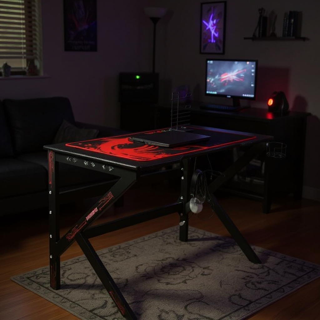 Комп’ютерний стіл ігровий RGB з тримачем для навушників Чорний (29714298) - фото 7