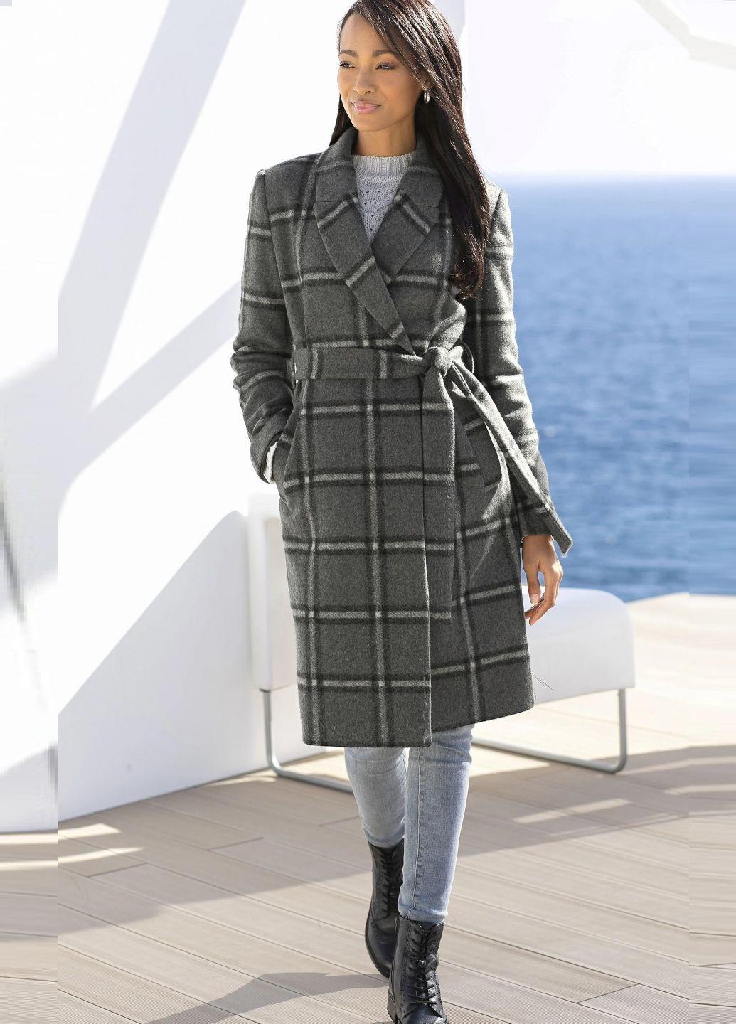 Пальто Lascana р. 38 Темно-сірий клітина (LKZ48015)