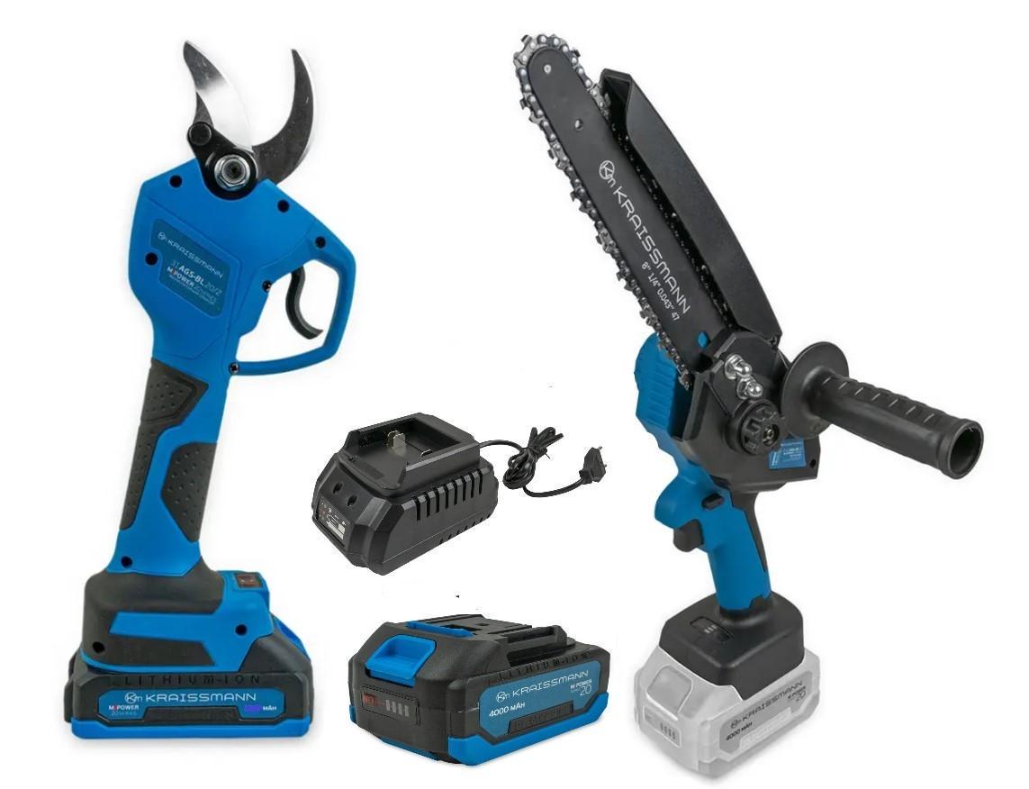 Набір інструменту KRAISSMANN ланцюгова міні-пила 2032 AKS-BL 20/секатор 31 AGS-BL 20-2 маслобак/шина 200 мм/акумулятор 4 Ач (22717737)