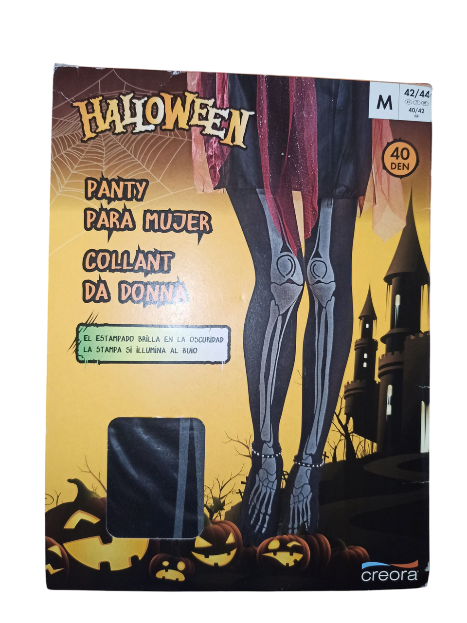 Колготки женские Скелет принт светящиеся в темноте на Хэллоуин 40 den М р. 42-44 Creora Черный (L0362) - фото 4 Колготки женские Скелет принт светящиеся в темноте на Хэллоуин 40 den М р. 42-44 Creora Черный (L0362) - фото 4