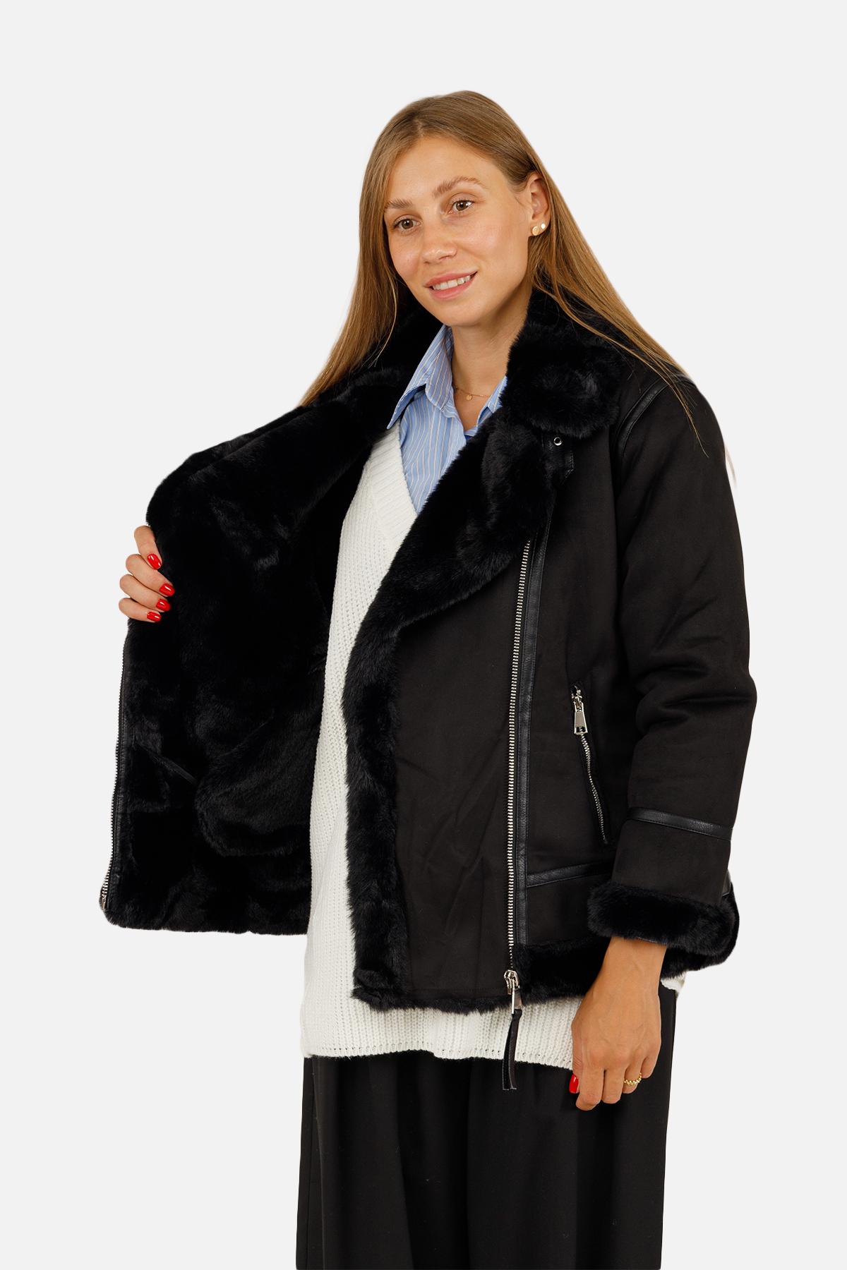 Куртка женская косуха ЦБ-00256291 р. 42 Черный (28422194) - фото 2 Куртка женская косуха ЦБ-00256291 р. 42 Черный (28422194) - фото 2