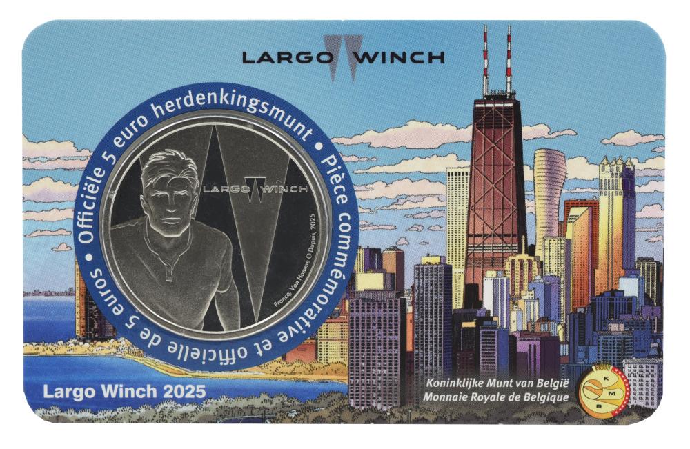 Коллекционная монета Бельгия 5 евро 2025 UNC Комикс Largo Winch в сувенирной упаковке (М23815)