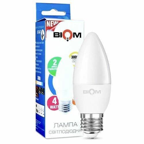 Світлодіодна лампа-свічка матова Biom BT-547 C37 4W E27 3000К (27830496) Світлодіодна лампа-свічка матова Biom BT-547 C37 4W E27 3000К (27830496)