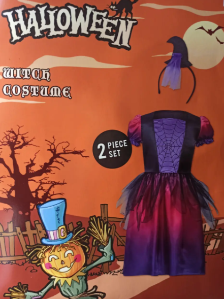 Костюм на Хэллоуин Ведьма для девочки с обручем 122-128 см Разноцветный (352895-122-128) - фото 2