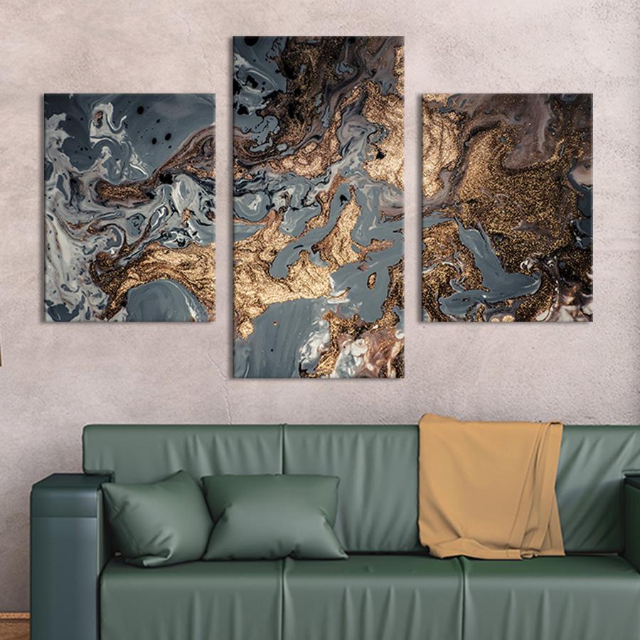Картина для интерьера Красивый серо-золотой мрамор 66x40 см (30-32)