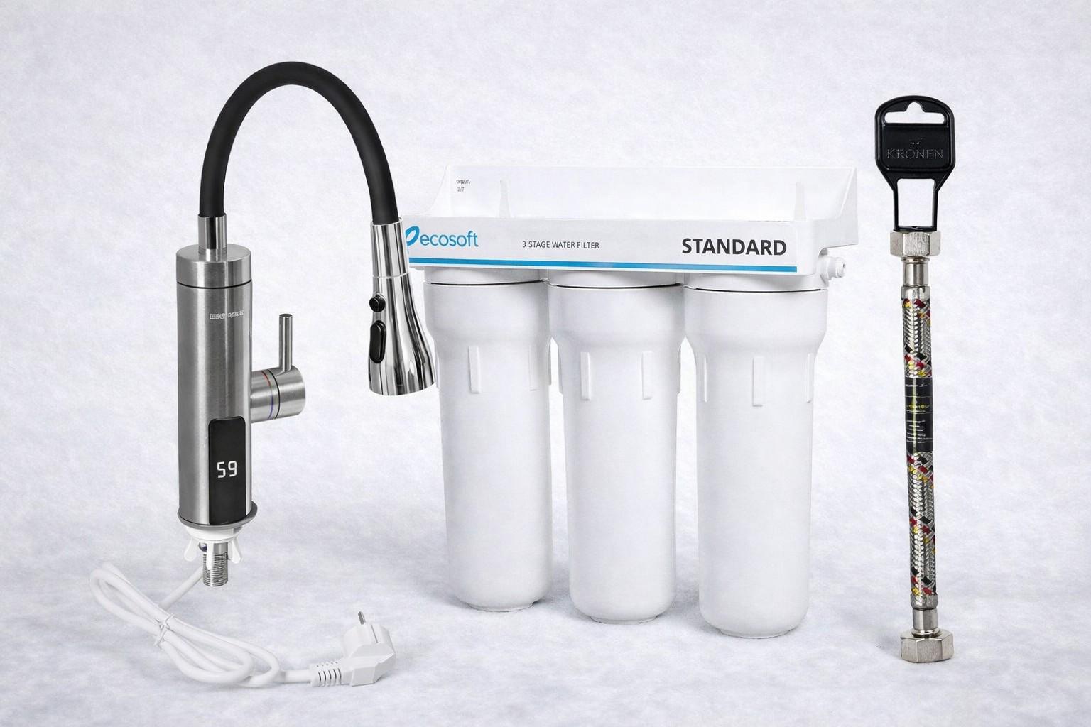 Комплект готовый для кухни и дачи проточный водонагреватель Britc и фильтр Ecosoft Standard Комплект готовый для кухни и дачи проточный водонагреватель Britc и фильтр Ecosoft Standard