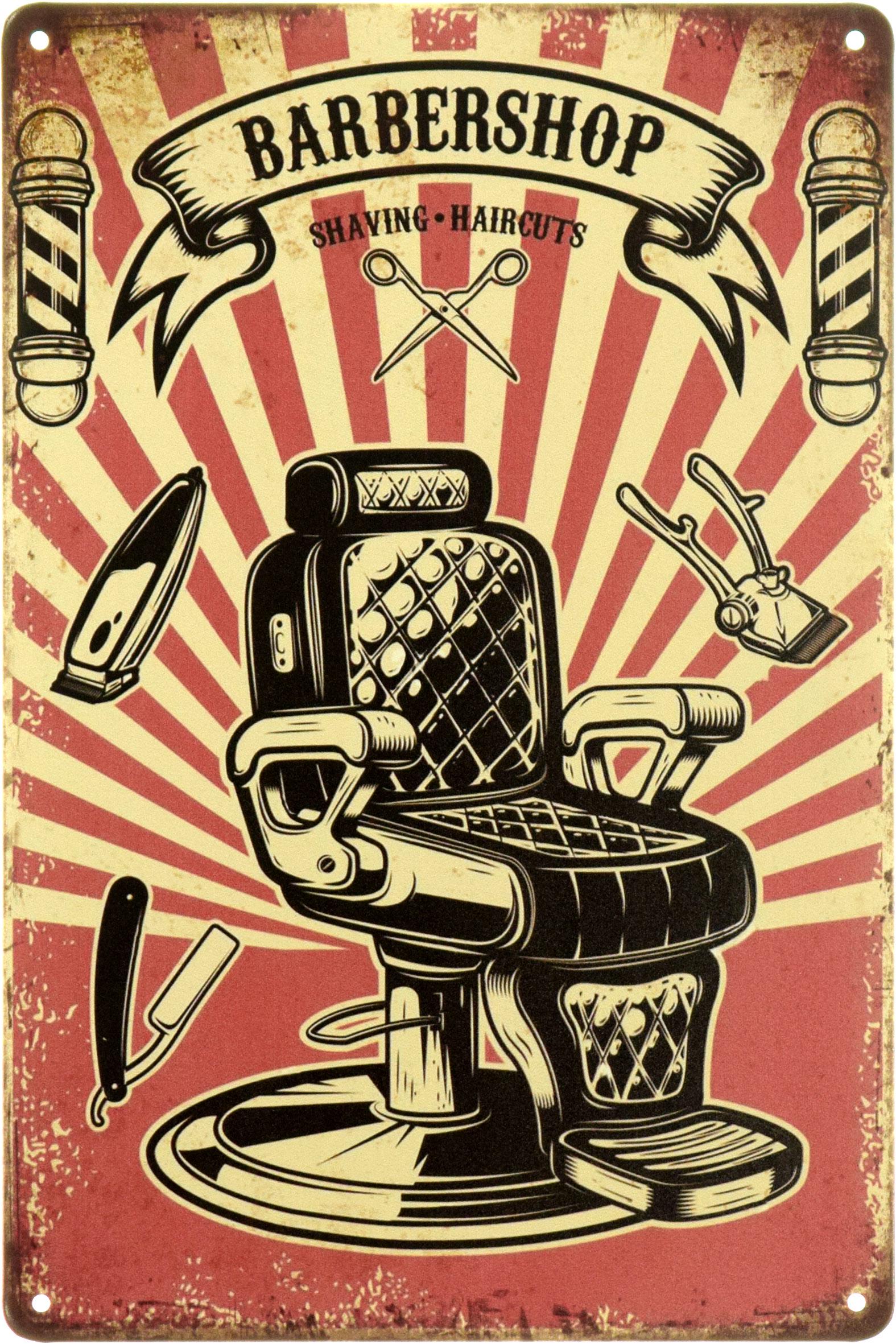 Табличка металева "Barber Shop Shaving, Haircuts" 20x30 см (ms-104027)