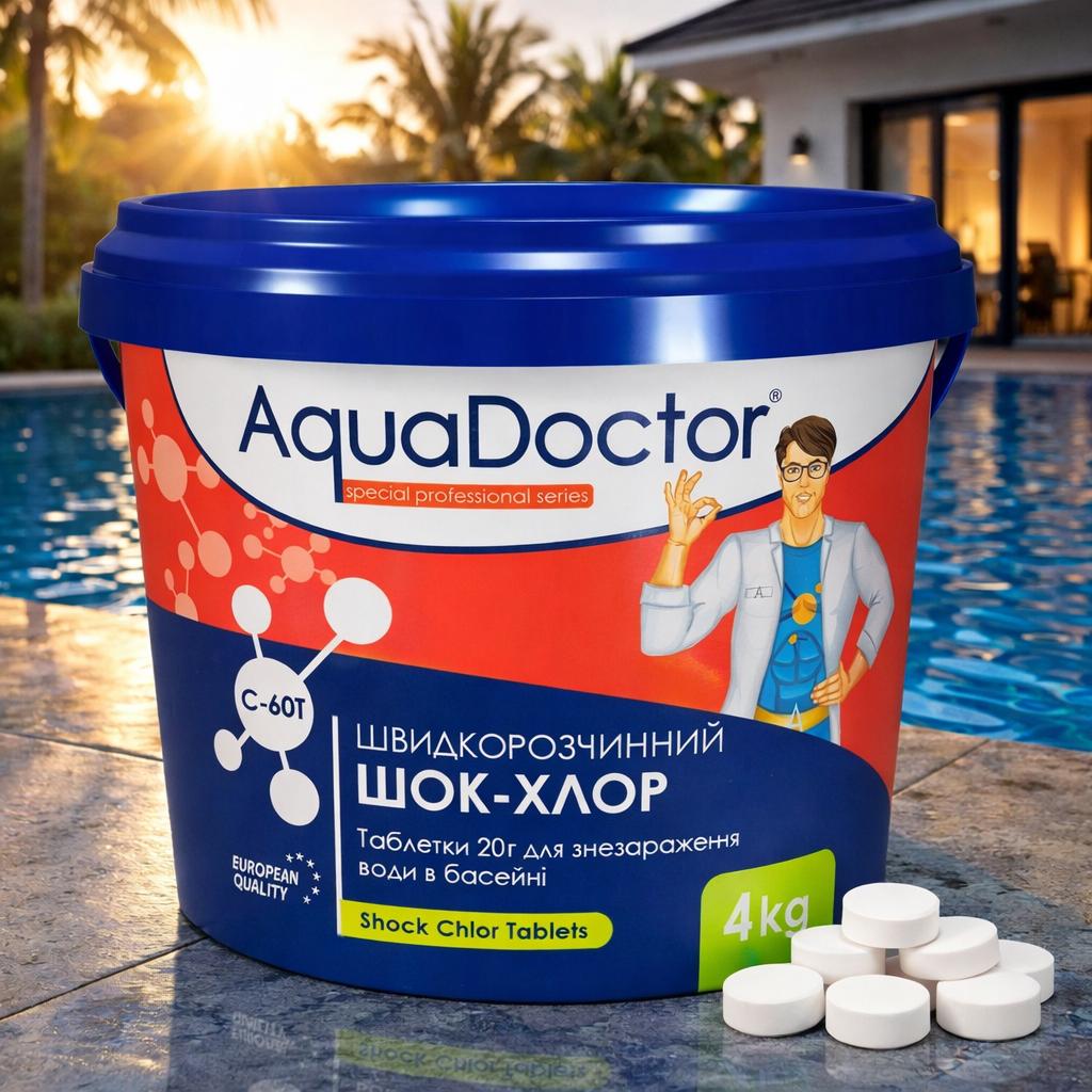 Хлор шок швидкий для басейну AquaDoctor C-60Т 4 кг таблетки 20 г