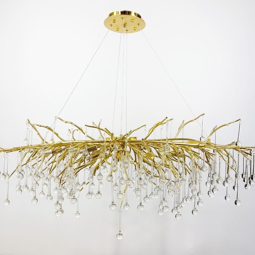 Люстра видовжена підвісна із кришталевими крапельками 100х50 см (704L GD/CL) - фото 2