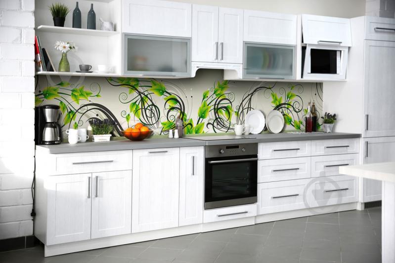 Скинали на кухню Zatarga «Зеленые завитки» 600х3000 мм виниловая 3Д наклейка кухонный фартук самоклеящаяся Z180440/2