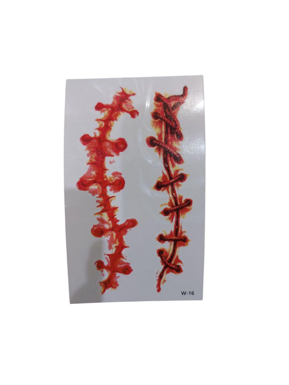 Наклейки тату на Хэллоуин с ранами 10x6 см Красный (900029)