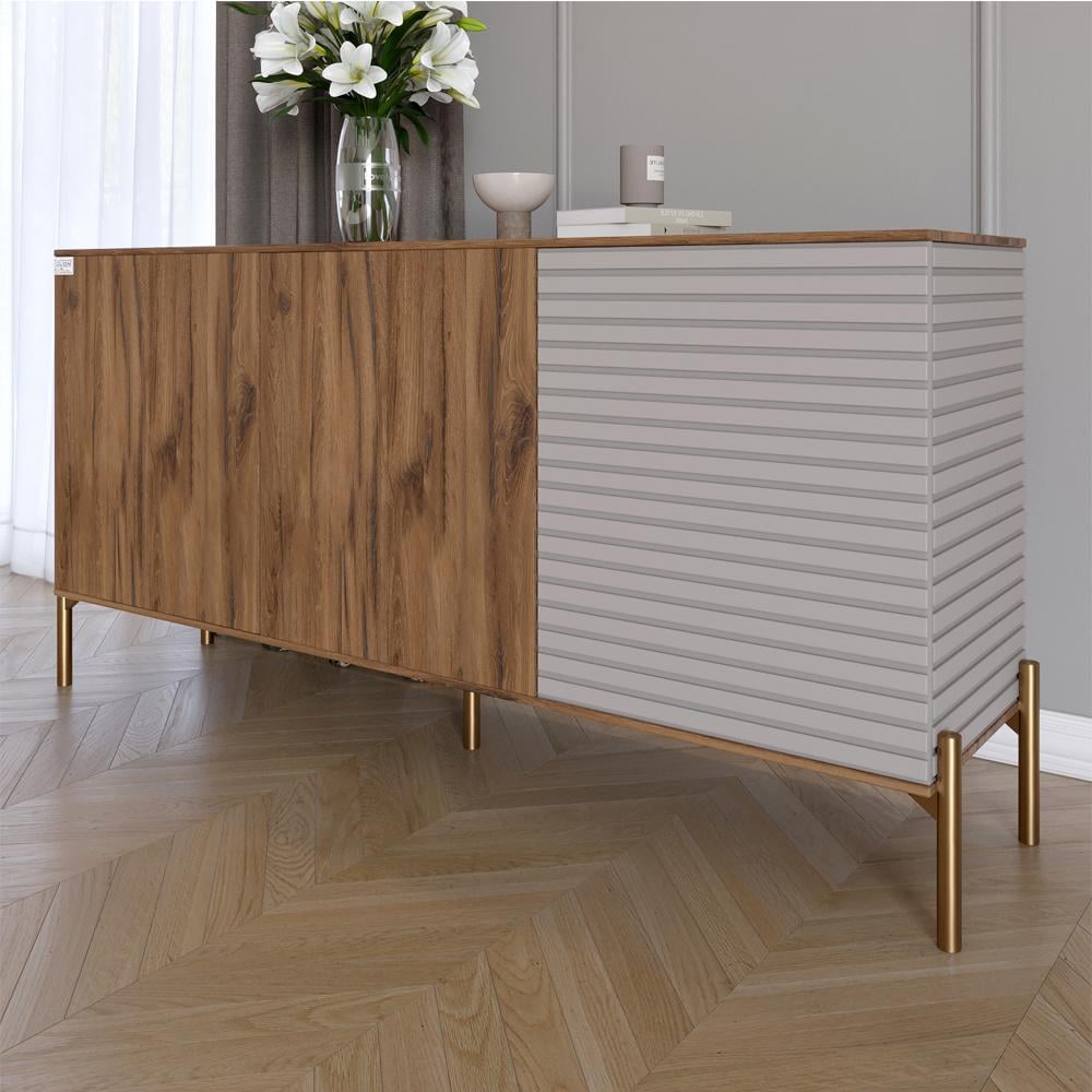 Комод закрытый в гостиную Lion Грей на золотых металлических ножках 154x38x76,5 см Дуб Ливорно/Кашемир (000-000-2223)