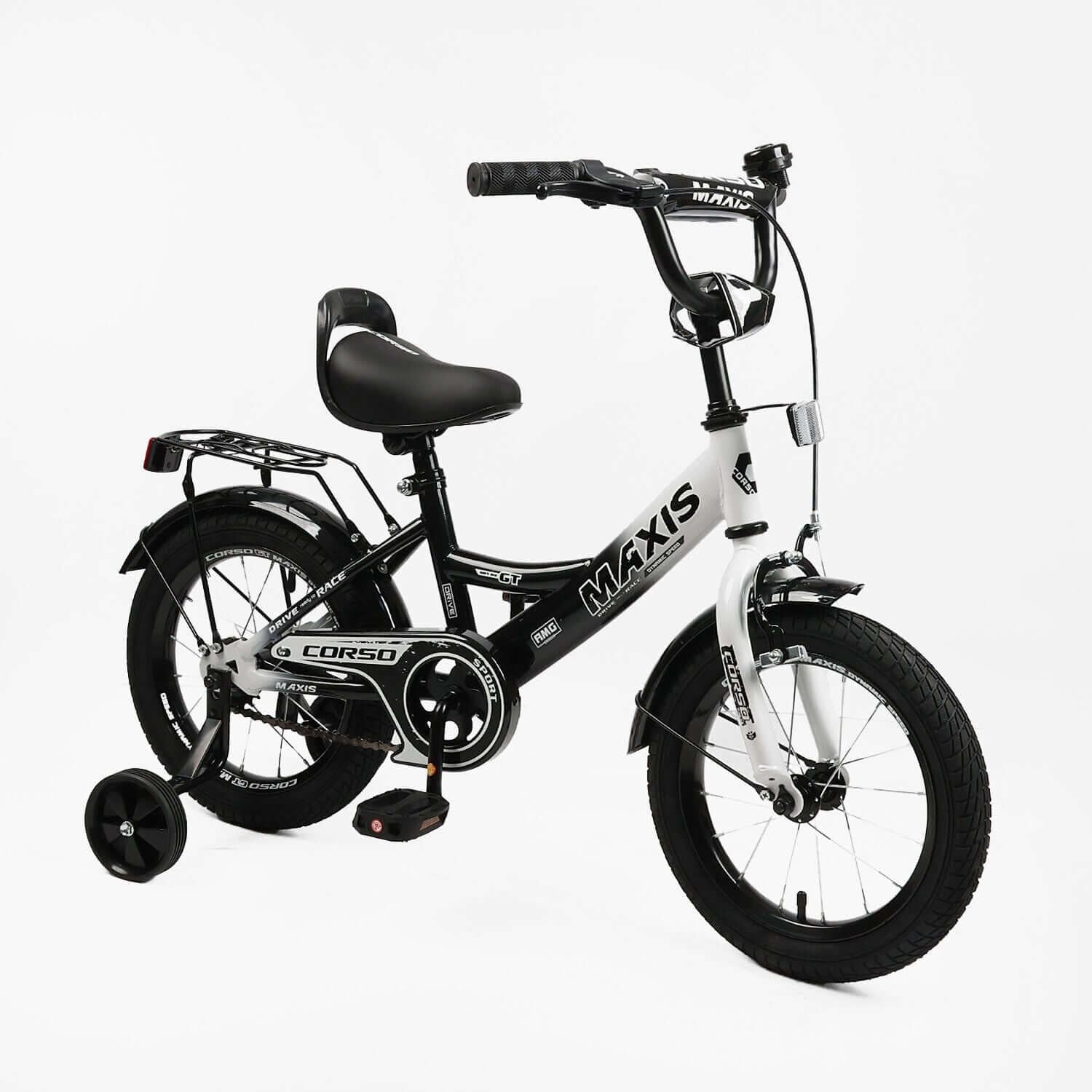 Велосипед двухколесный Corso MAXIS 14" с багажником Черный/Белый (509663723)