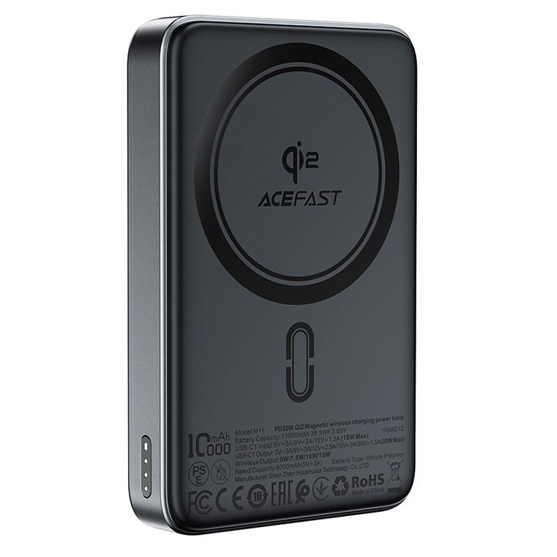 Повербанк AceFast M11 с быстрой и беспроводной зарядкой 10000 mAh 30W Черный (UPN16100)