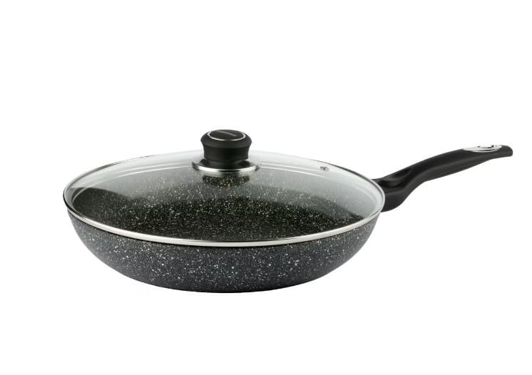 Сковорода зі скляною кришкою Tiross TS1256P 28 см Чорний (562335)