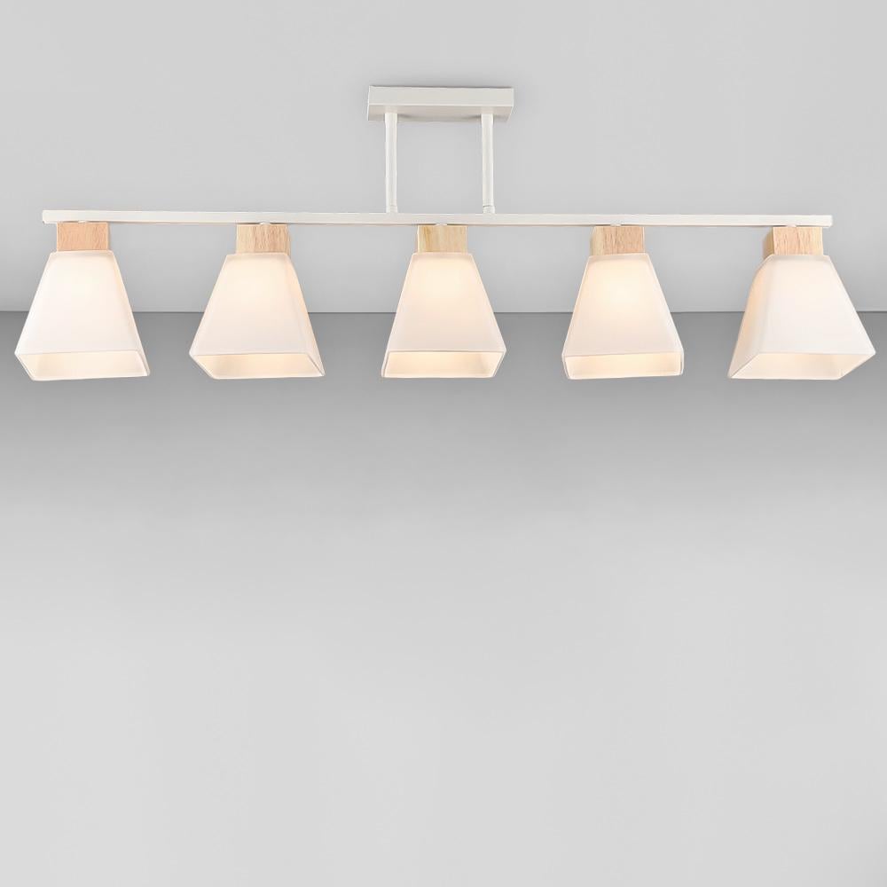 Люстра потолочная Light House SRS-20399/5 WT+WOOD плафоны белые Белый/Дерево