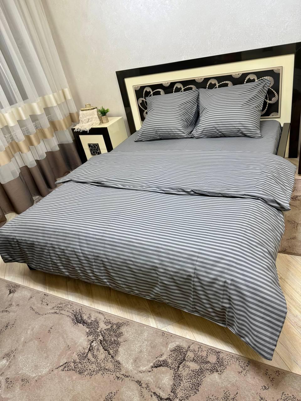 Комплект постільної білизни євро Смужка бавовняний 200х220 см Сірий (28838365) - фото 1