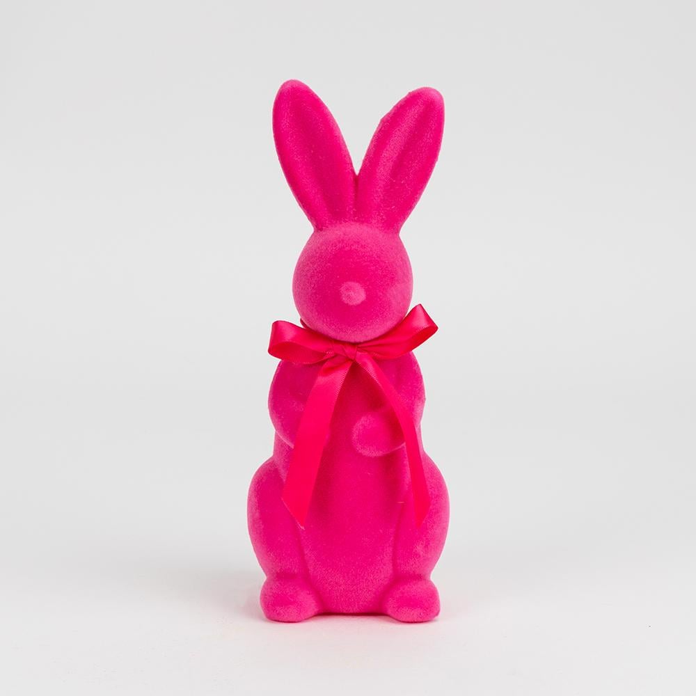 Фігурка флокова Великодній зайчик 23 см Рожевий