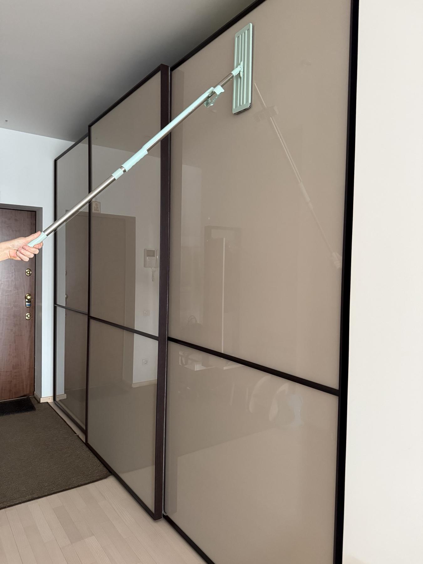 Швабра-окномойка автомат PREMIUM с механизмом отжима с 2 насадками и металлической ручкой 120 см (26566369) - фото 6