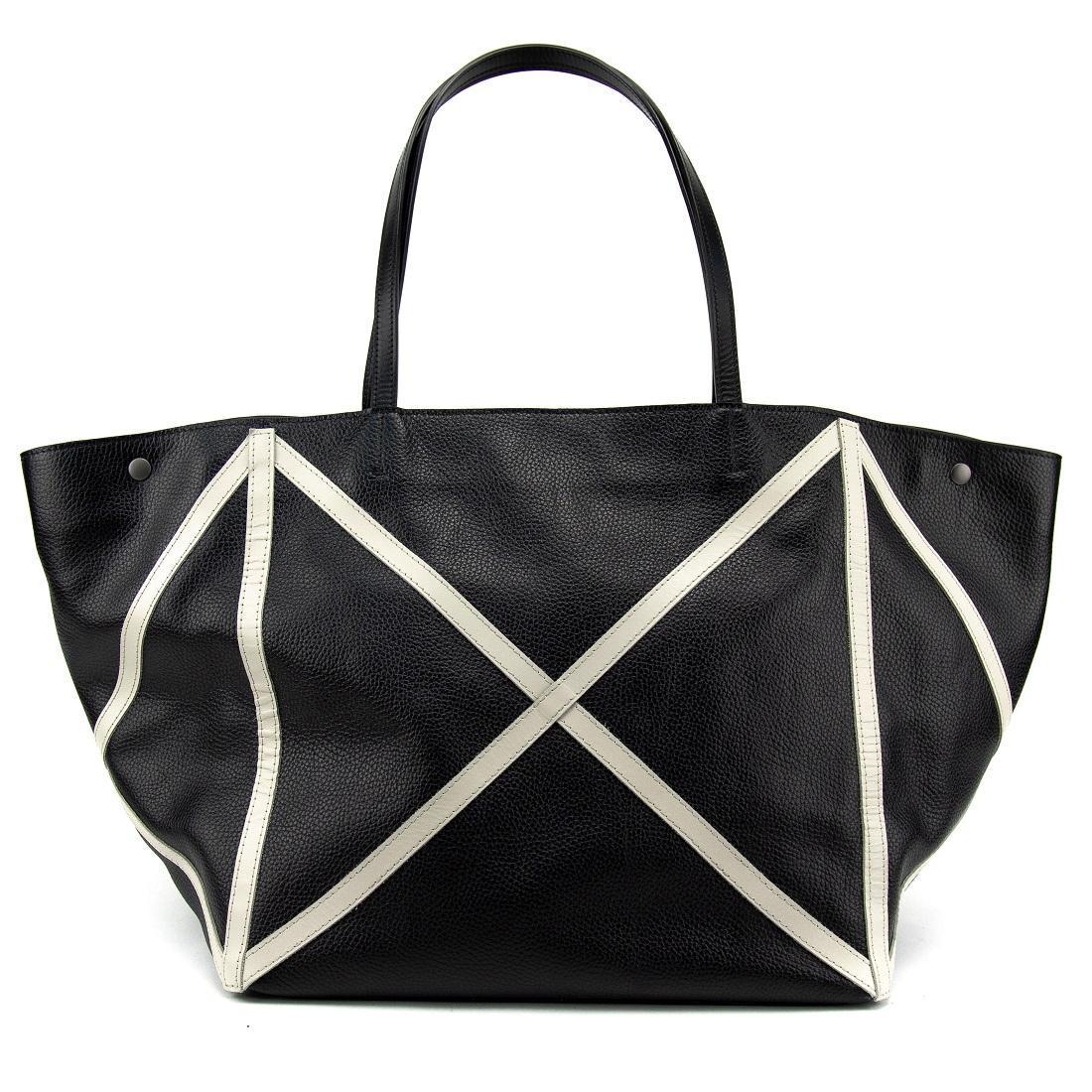 Шопер жіночий шкіряний Tavinchi CH-4835A-FL Чорний з білими швами (2693651528)