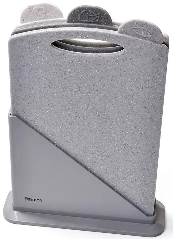 Набор разделочные доски Fissman 32х18 см 3 шт. на подставке Серый (FN-8013)