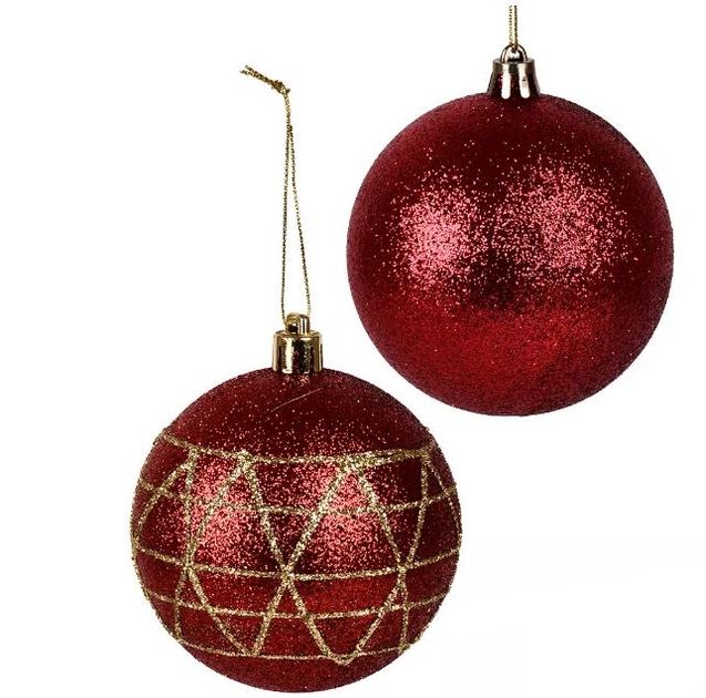 Елочные новогодние шарики МАГІЧНА-НОВОРІЧНА M47876 8 см 9 шт. Red (31330087)