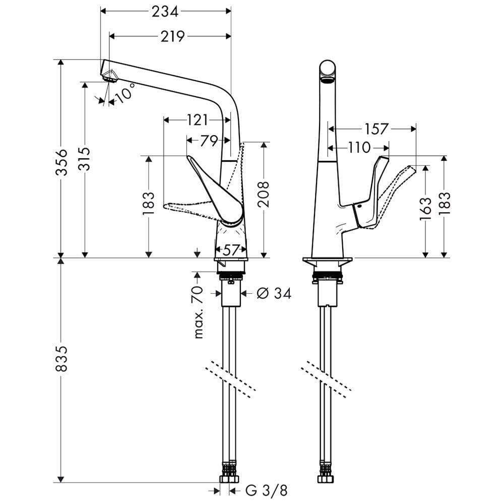 Cмеситель для кухни Hansgrohe Metris M71 14822000 однорычажный Хром (143055) - фото 2