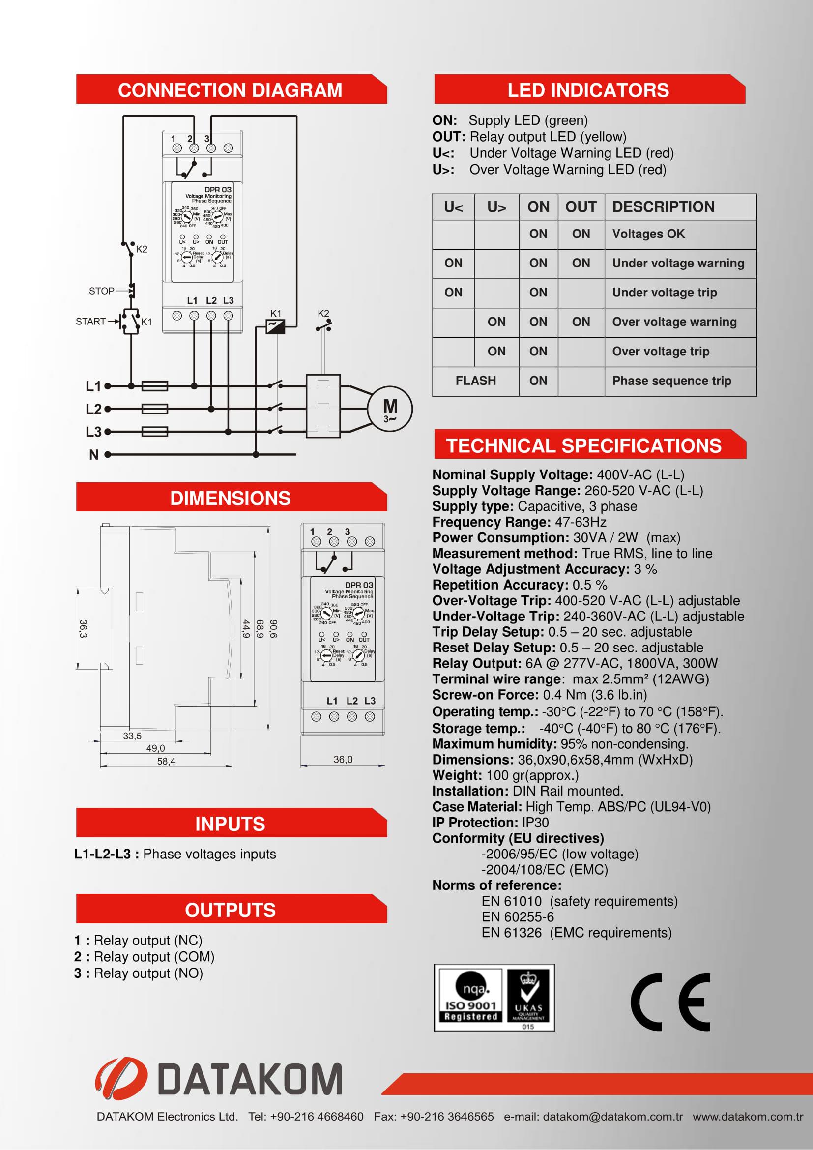 Контролер захисту по напрузі DATAKOM DPR-03  260-520В (Фаза-Фаза) - фото 4