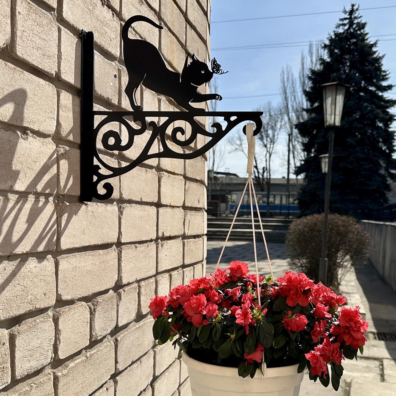 Кронштейн Кот с бабочкой для кашпо с цветами метал Черный (М010) - фото 7 Кронштейн Кот с бабочкой для кашпо с цветами метал Черный (М010) - фото 7