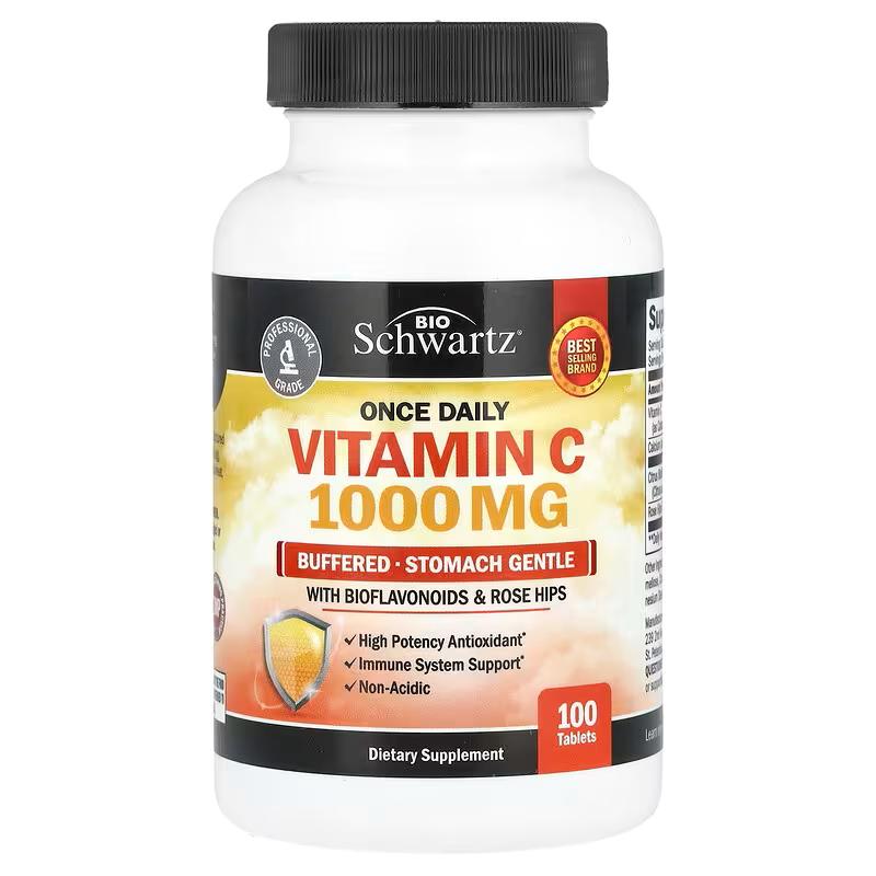 Вітамін С BioSchwartz Once Daily Vitamin C Buffered Stomach Gentle with Bioflavonoids Rose Hips 100 таб.