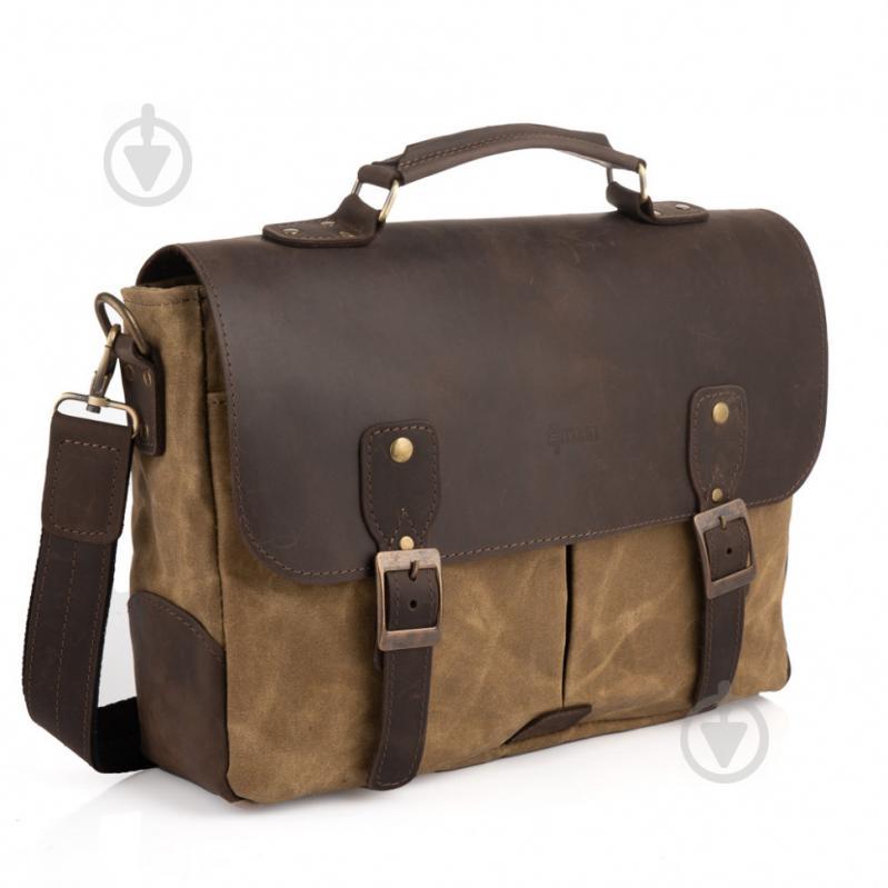 Мужская сумка-портфель водостойкий канвас и кожа RSw-3960-3md TARWA Коричневый