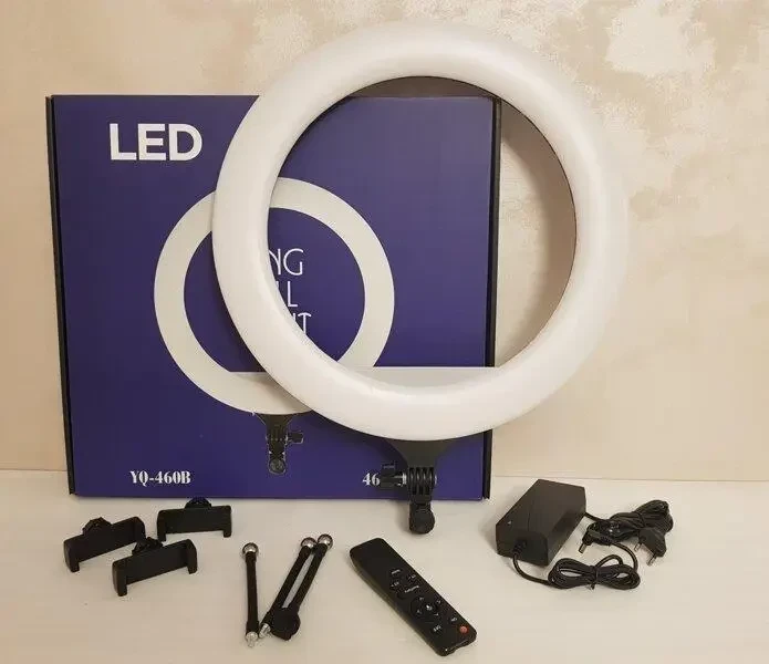 Лампа кольцевая светодиодная Led-YQ-460B с 3 держателями для телефона и пультом 45 см (1550949732)