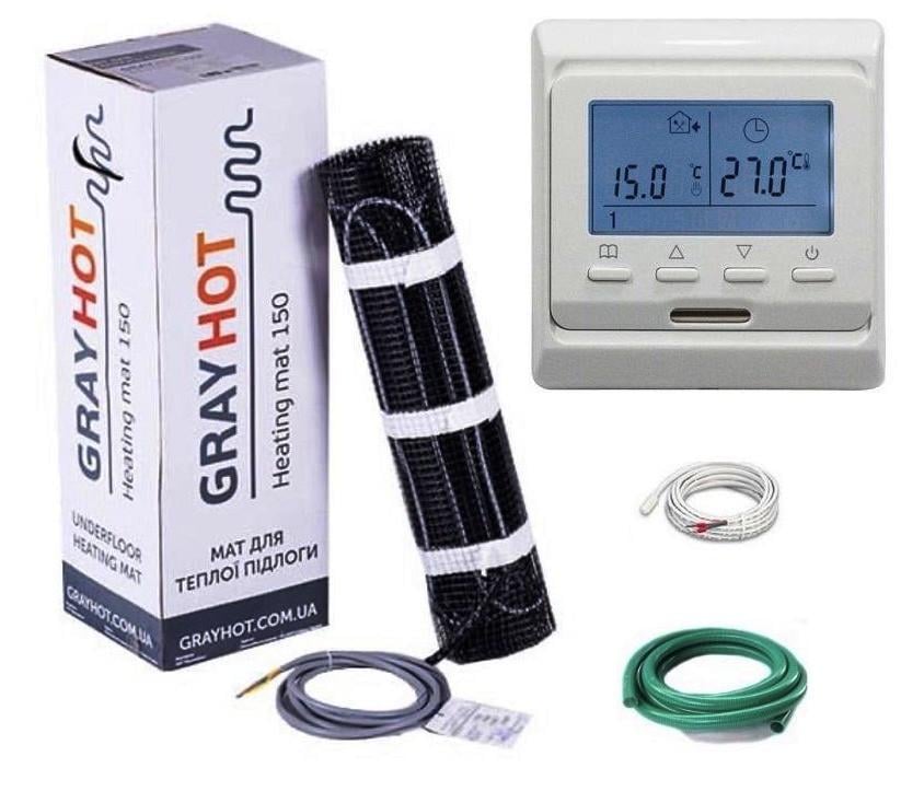 Нагревательный мат под плитку GrayHot 8,1 м2 с программируемым терморегулятором (GH12)