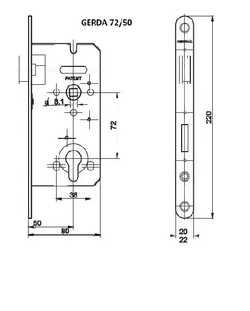 Комплект замка Gerda ZW 100 72/50 wkl с ручкой Metal-bud латунной (11001-613new) - фото 2