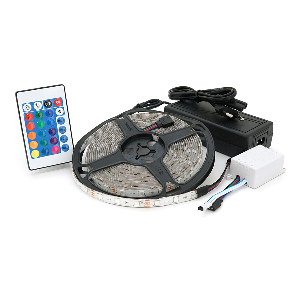 Комплект светодиодной ленты 5050 RGB с пультом и блоком питания влагозащищенная клейка 5 м (YUT_V8560)